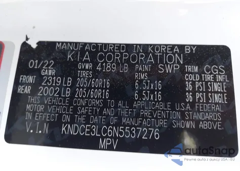 2022 Kia Niro Ex Premium z USA, uszkodzony, nr VIN KNDCE3LC6N5537276